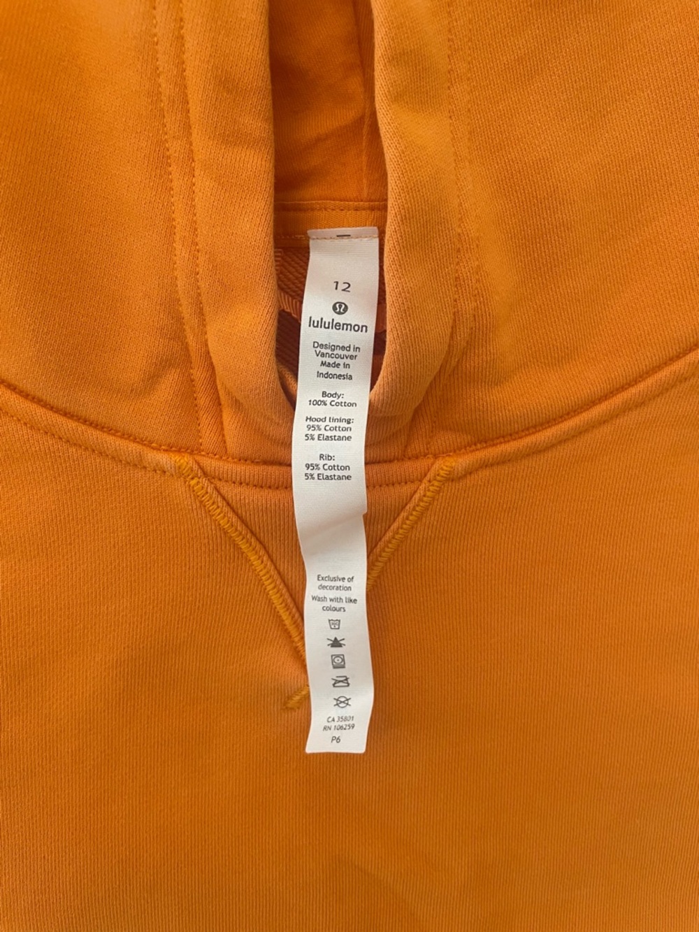 Lululemon Relaxed Cropped Hoodie Size 12 Mango Orange Cotton EUC - Picture 5 of 7